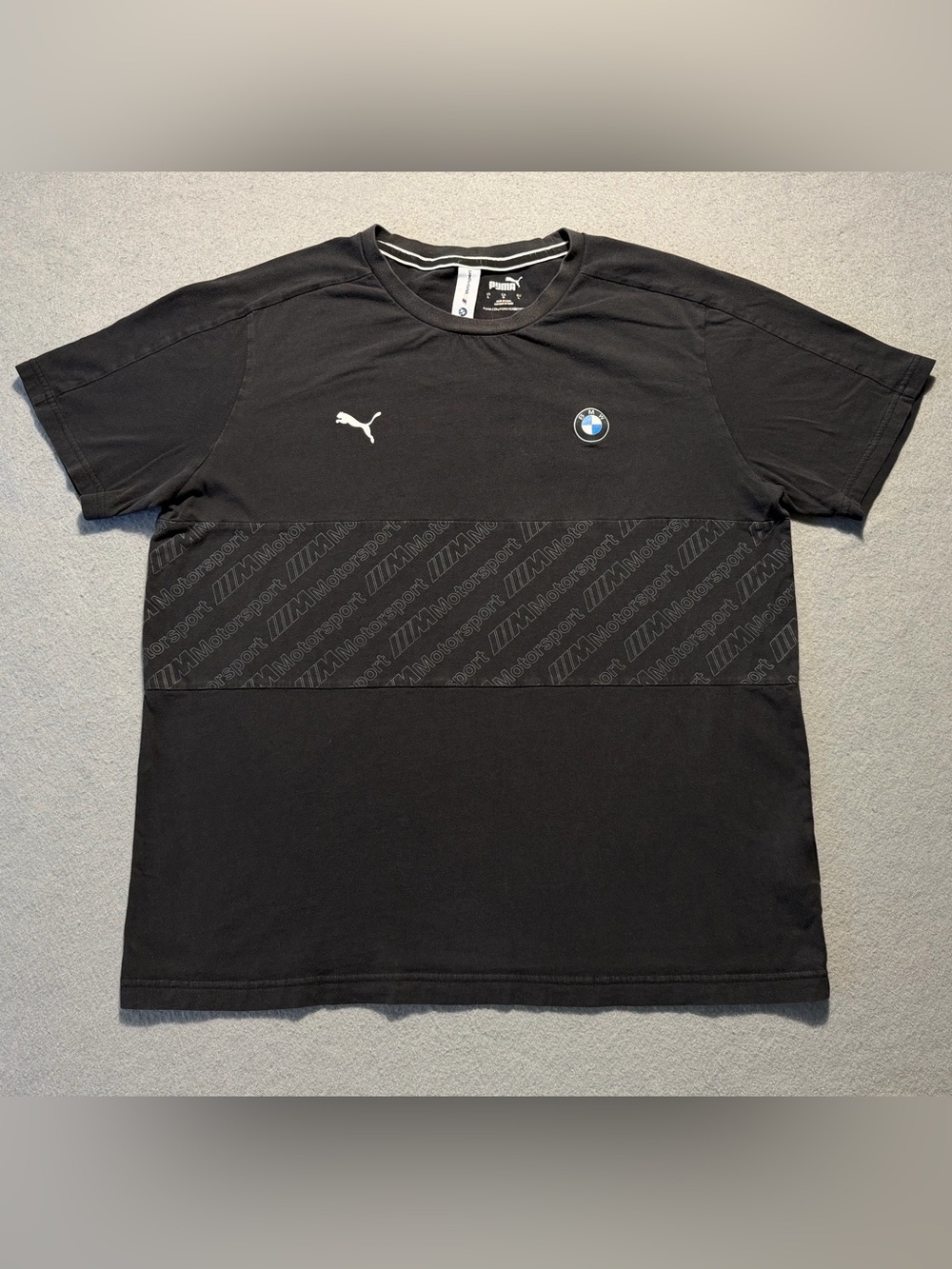 PUMA BMW M Motorsport T Shirt Men L Black Racing Logo AOP Performance Tee